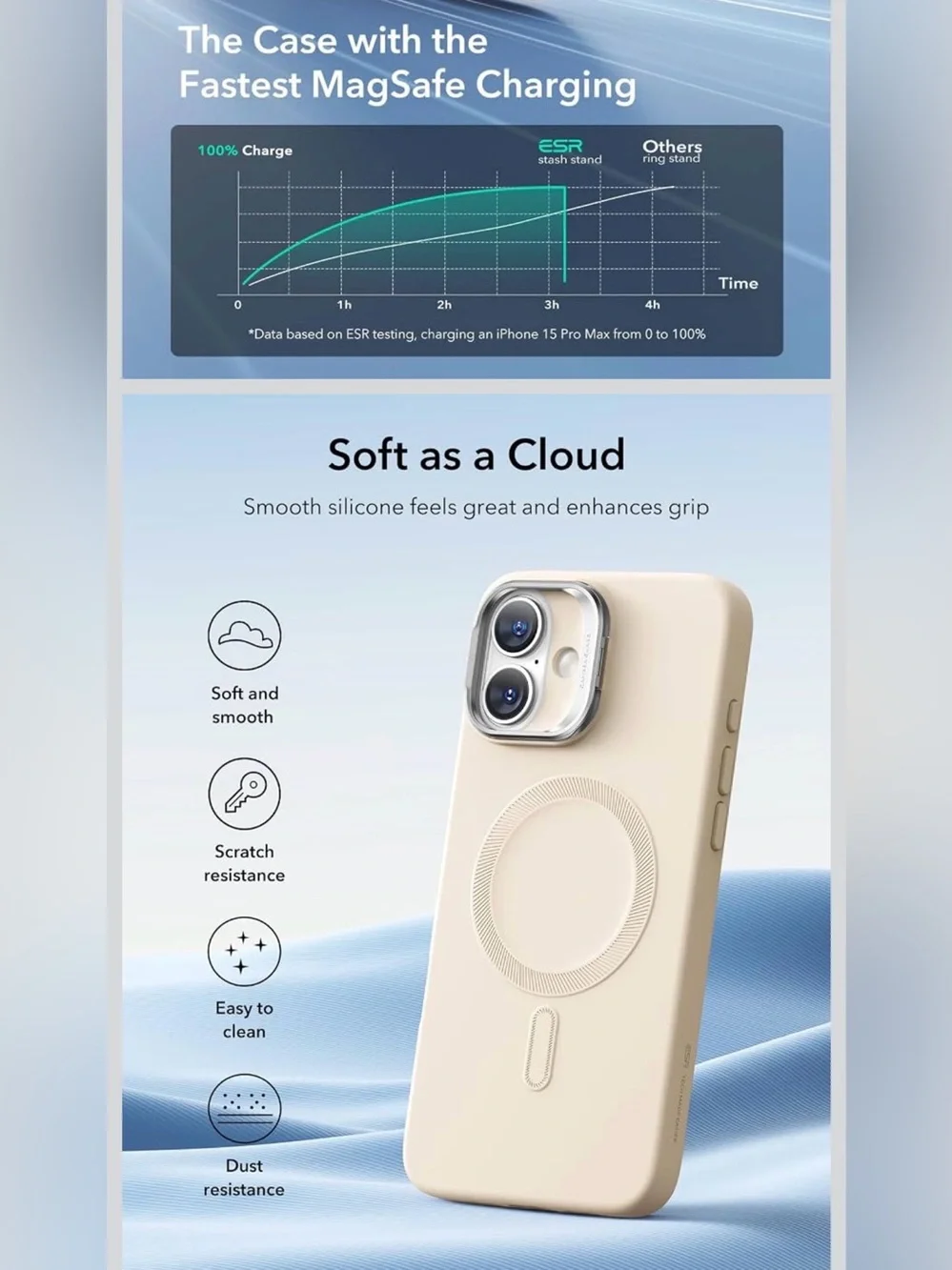 ESR Silicone case with stand for iPhone 16- Cream